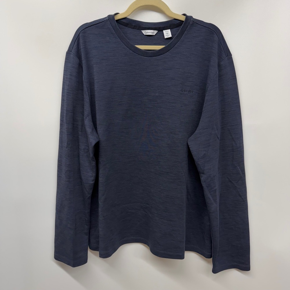 Calvin Klein Men's XL Long Sleeve Crew Neck Lightweight Sweatshirt Textured Blue